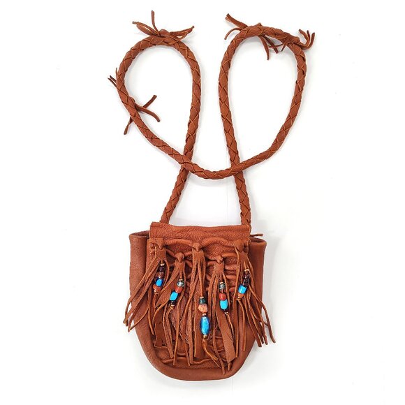 Deerskin Crossbody Purse Medicine Bag Fringe Beaded Soft USA Handmade Moondancer - Picture 11 of 16